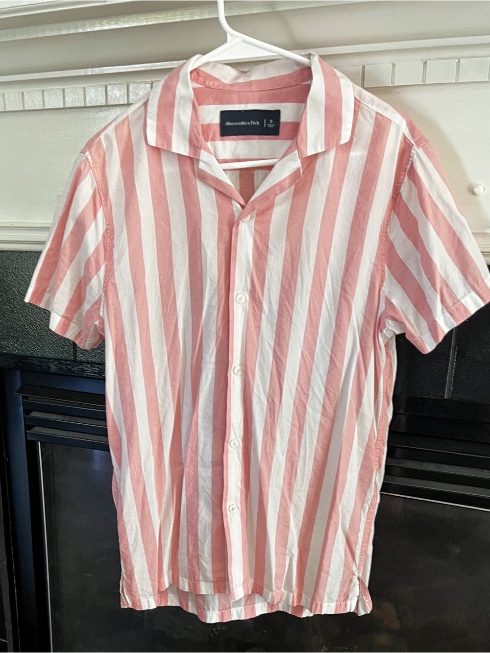 Abercrombie & Fitch Pink and White Vertical Stripe Short Sleeve Shirt